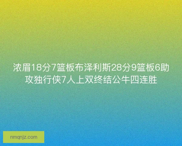 浓眉18分7篮板布泽利斯28分9篮板6助攻独行侠7人上双终结公牛四连胜