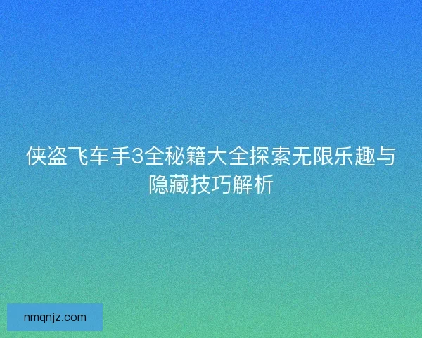 侠盗飞车手3全秘籍大全探索无限乐趣与隐藏技巧解析